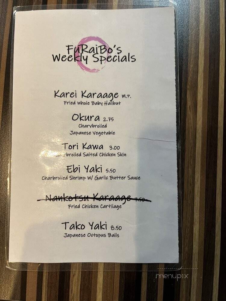 Furaibo - Santa Ana, CA menu_pic