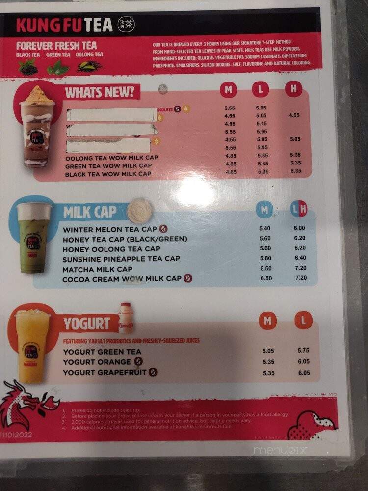 Kung Fu Tea - San Antonio, TX menu_pic