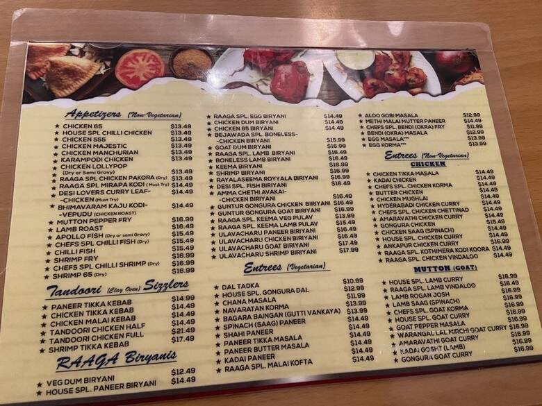 Raaga Indian Kitchen &Bar - Tampa, FL menu_pic