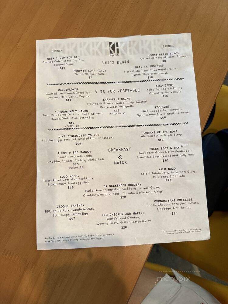 Kapa Hale - Honolulu, HI menu_pic