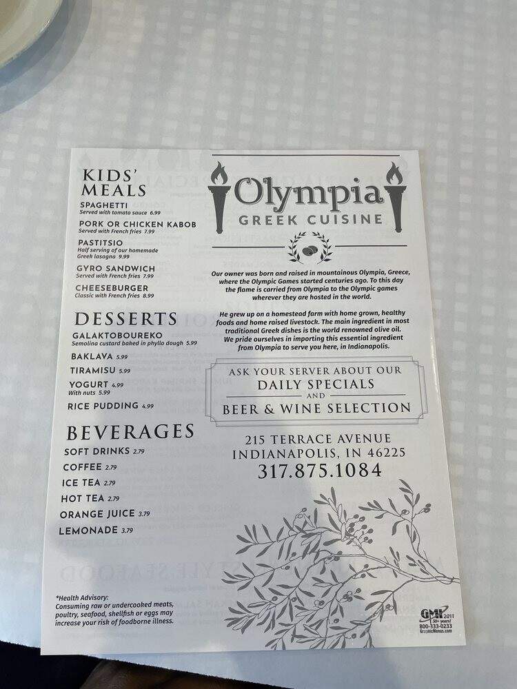 Olympia Greek Cuisine - Indianapolis, IN menu_pic