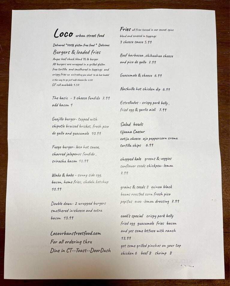 Loco Urban Street Food - West Hartford, CT menu_pic