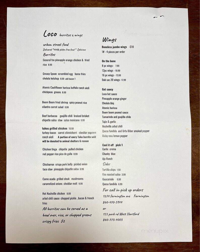Loco Urban Street Food - West Hartford, CT menu_pic