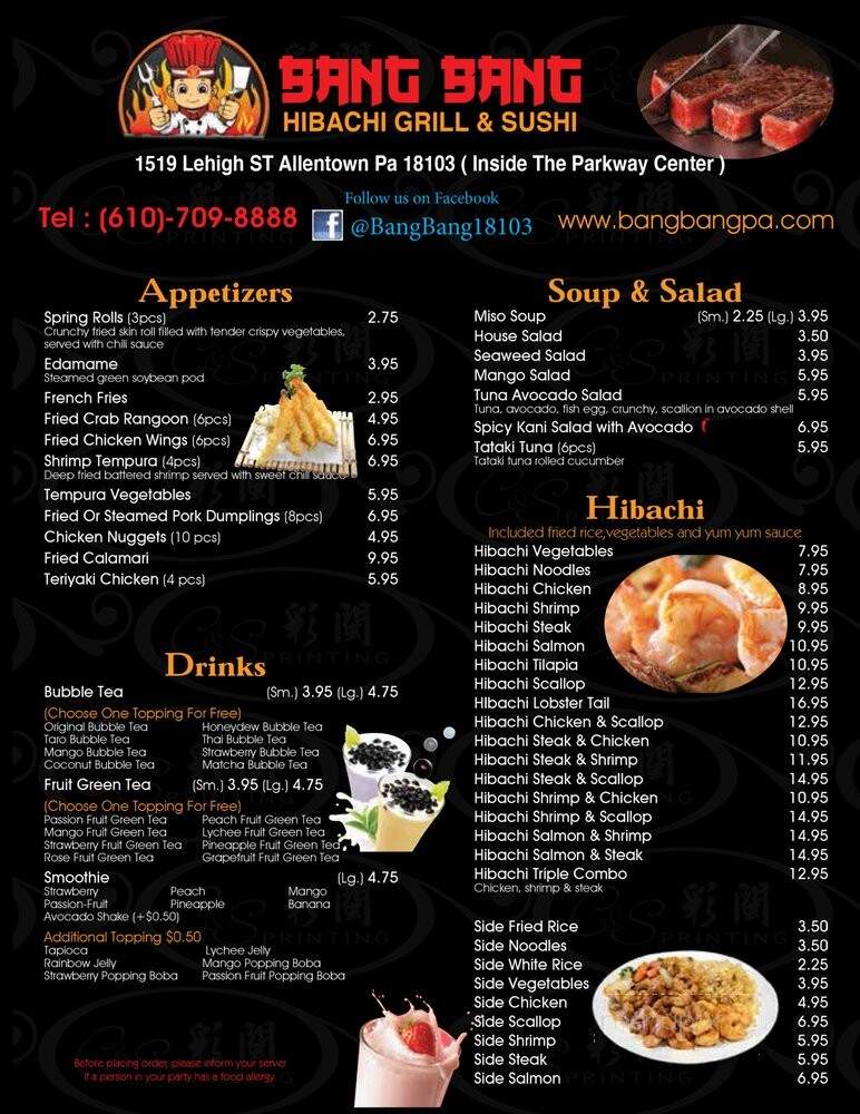 Bang Bang Hibachi Grill & Sushi - Allentown, PA menu_pic