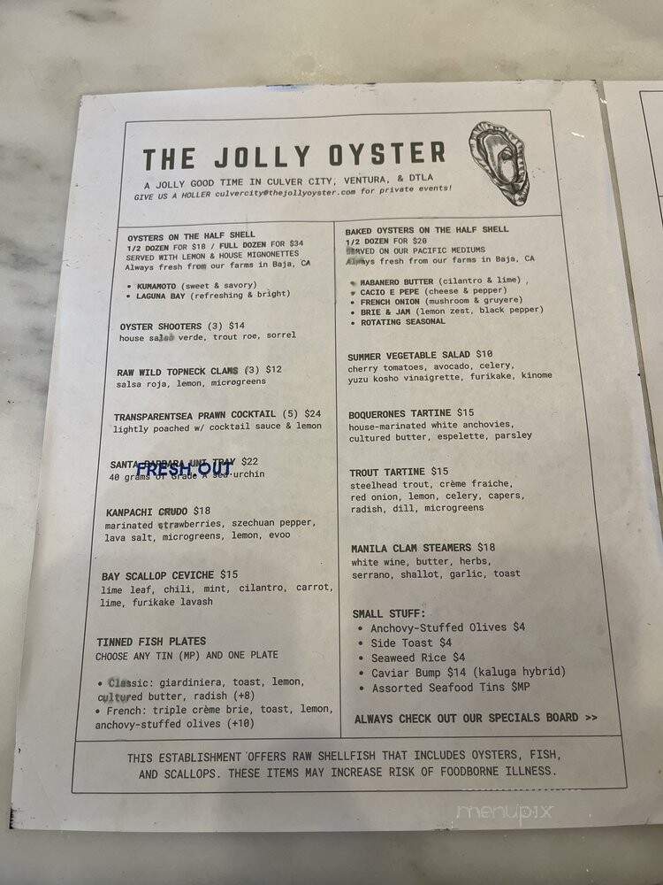 The Jolly Oyster Bar - Culver City, CA menu_pic