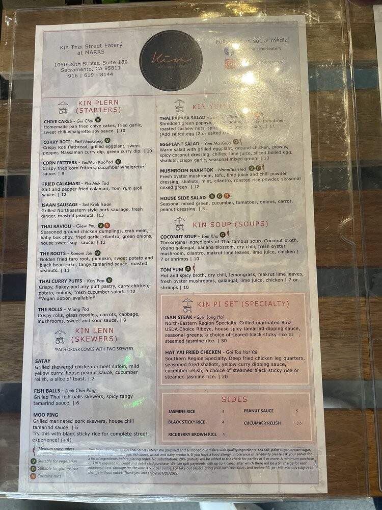 Kin Thai Street Eatery - Sacramento, CA menu_pic