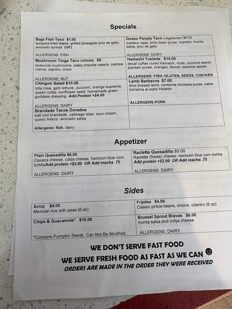 Taqueria Chingon - Chicago, IL menu_pic
