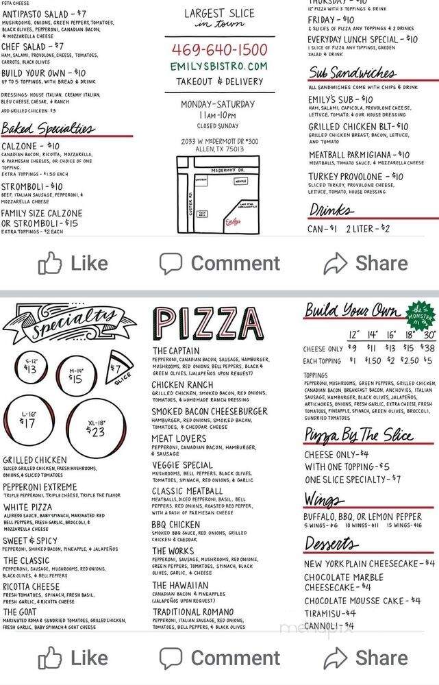 Emily's Italian Bistro - Allen, TX menu_pic