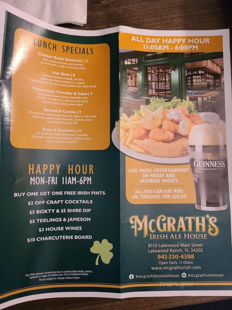 McGrath's Irish Ale House - Bradenton, FL menu_pic