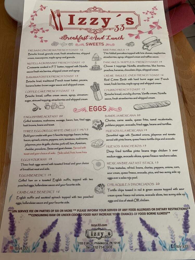 Izzy's 33 - Philadelphia, PA menu_pic