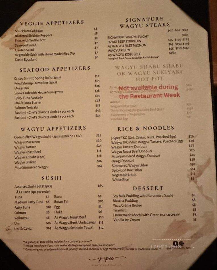 J-Spec - New York, NY menu_pic