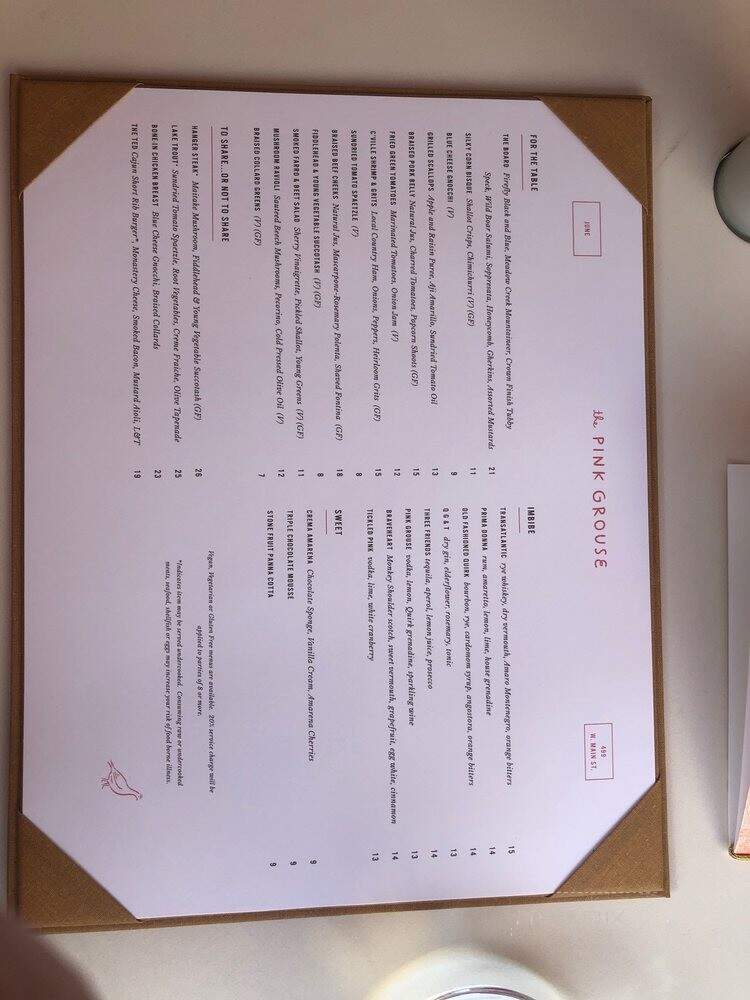 The Pink Grouse - Charlottesville, VA menu_pic