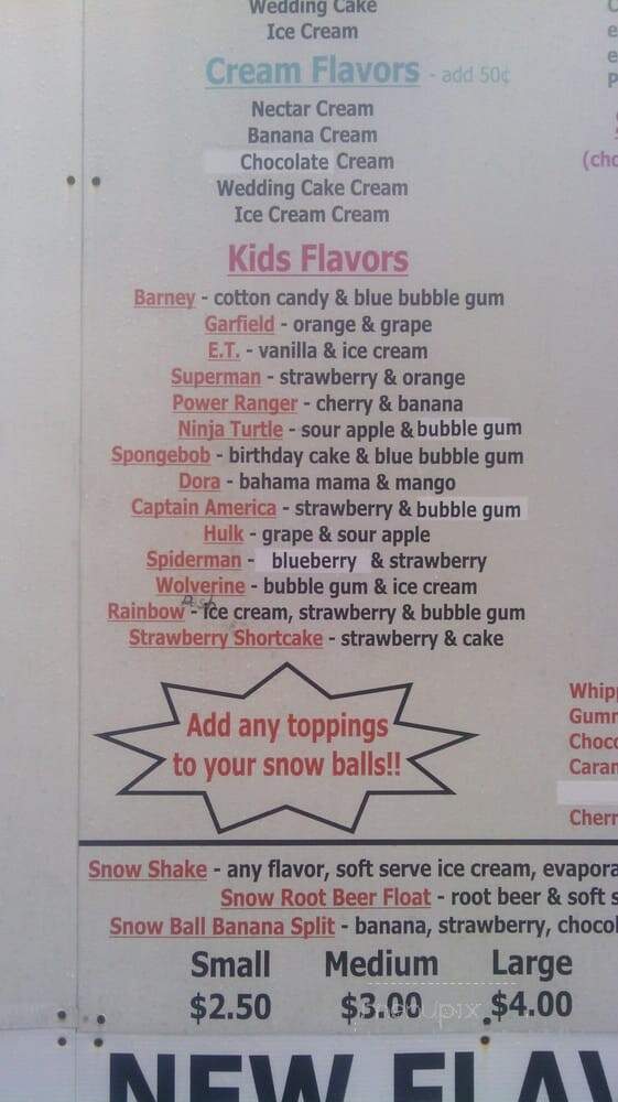 Bayou Snowballs - Gretna, LA menu_pic