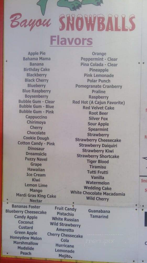 Bayou Snowballs - Gretna, LA menu_pic