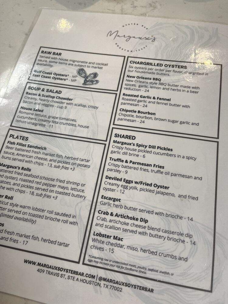 Margaux's Oyster Bar - Houston, TX menu_pic