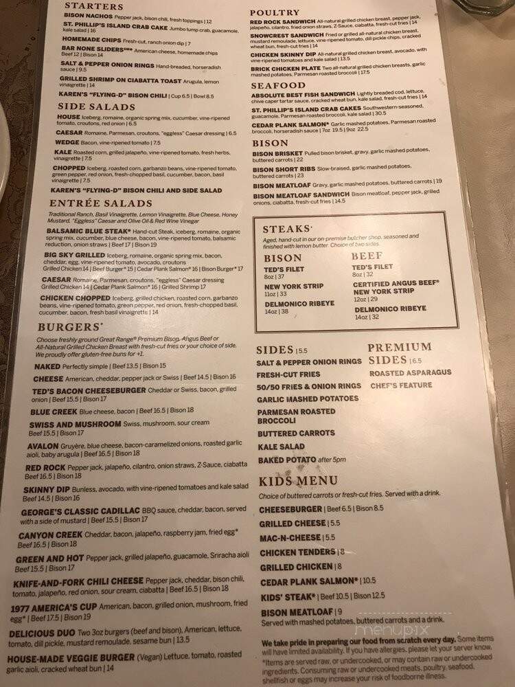 Ted's Montana Grill - Atlanta, GA menu_pic