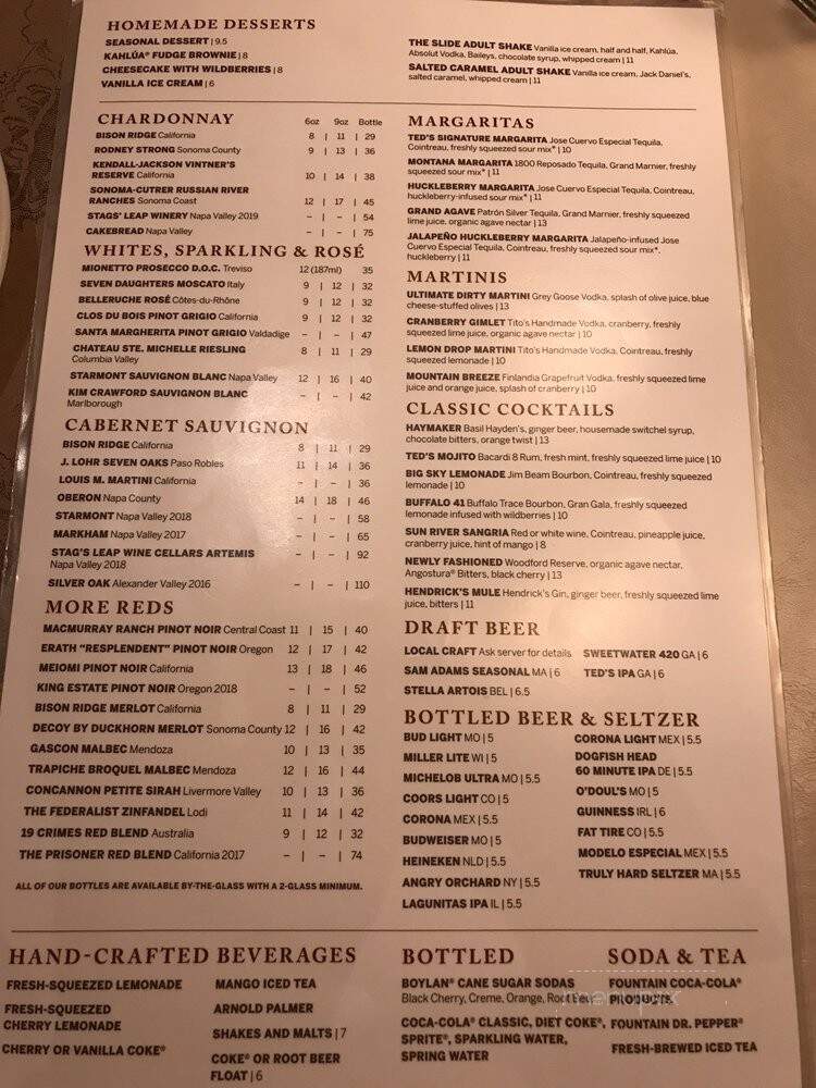 Ted's Montana Grill - Atlanta, GA menu_pic