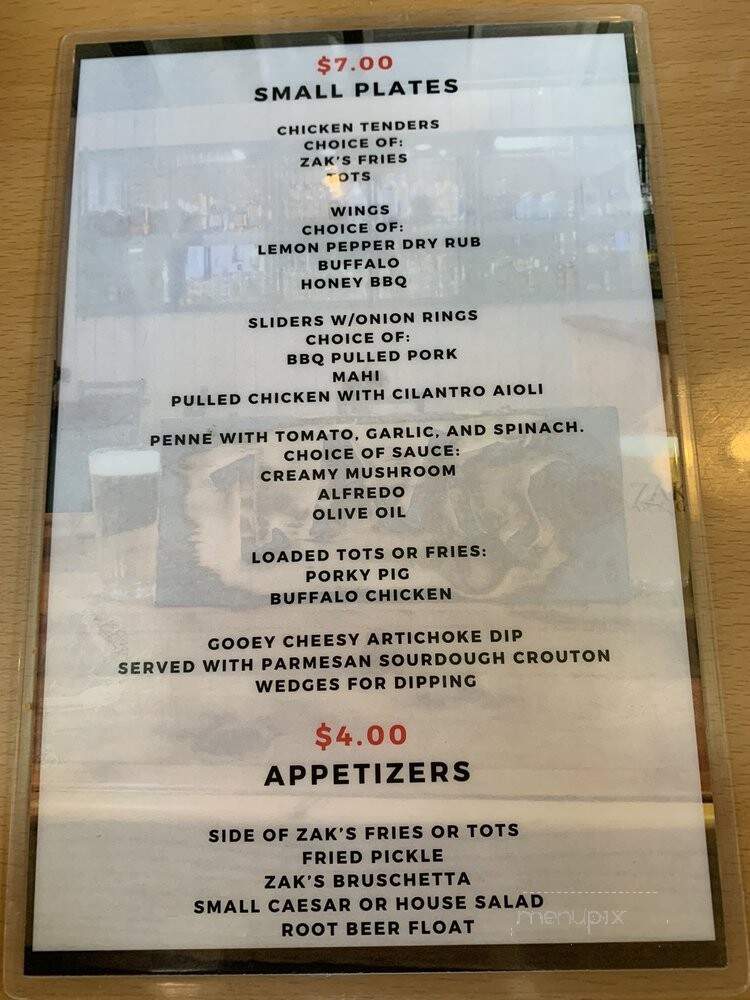 Zak's Bar and Grill - Rancho Cordova, CA menu_pic