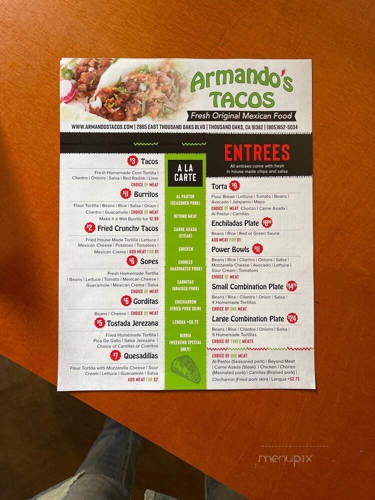 Armando's Tacos - Thousand Oaks, CA menu_pic