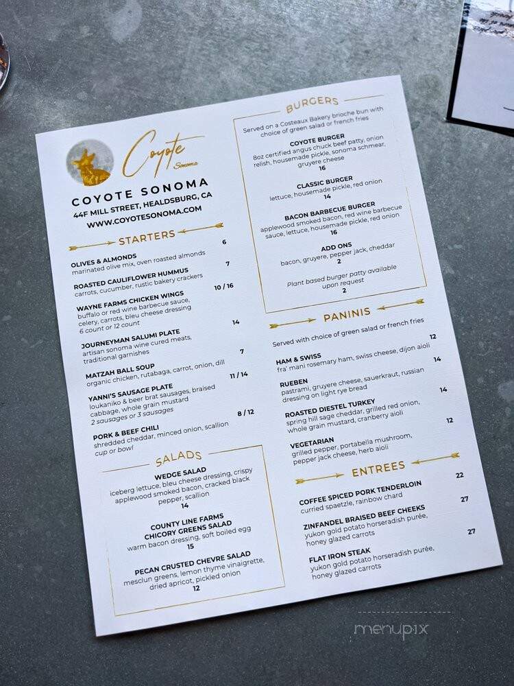 Coyote Sonoma - Healdsburg, CA menu_pic