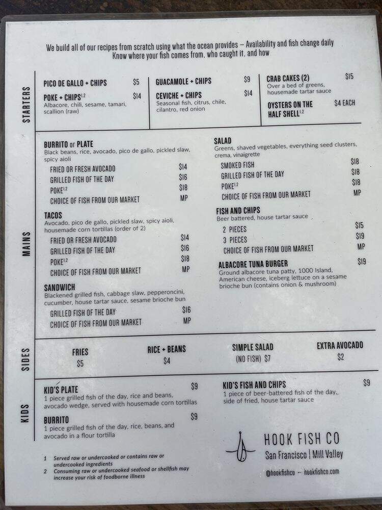 Hook Fish at Proof Lab Beer Garden - Mill Valley, CA menu_pic