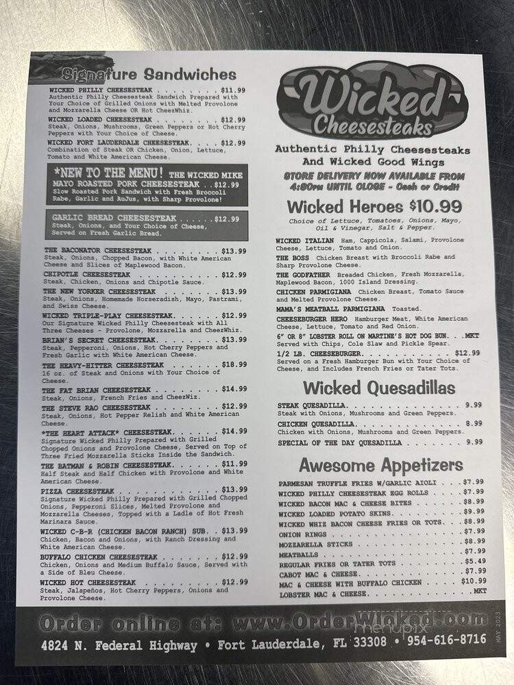 Wicked Cheesesteaks Pizza & Wings - Fort Lauderdale, FL menu_pic