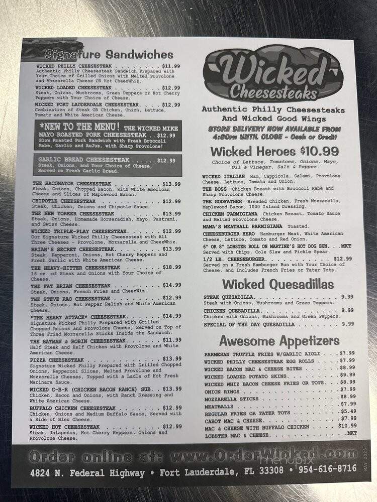 Wicked Cheesesteaks Pizza & Wings - Fort Lauderdale, FL menu_pic