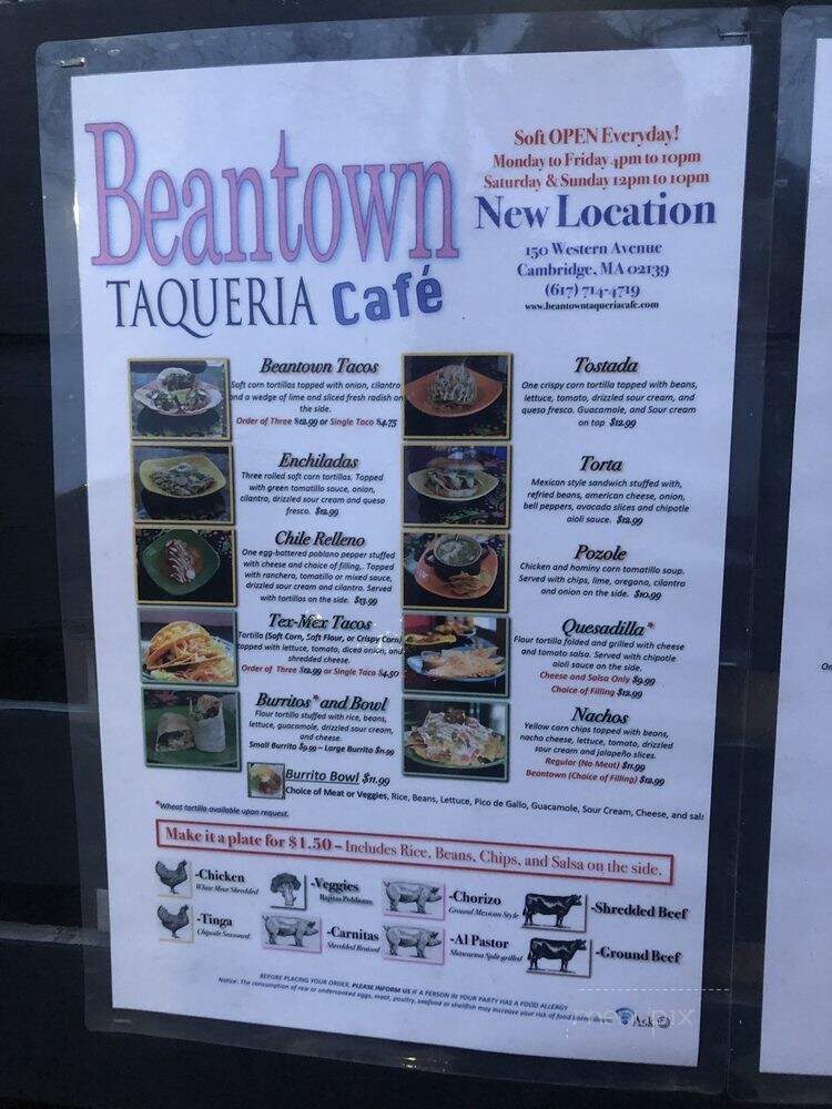 Beantown Taqueria Cafe - Cambridge, MA menu_pic