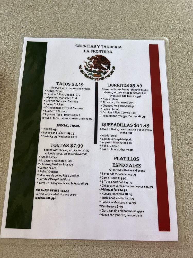 Carnitas y Taqueria La Frontera - Indianapolis, IN menu_pic