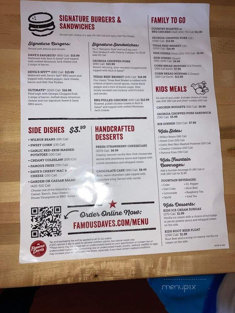 Famous Dave's BBQ - Downey, CA menu_pic