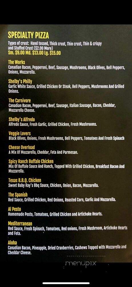 Shelby's Pizza - McKinney, TX menu_pic