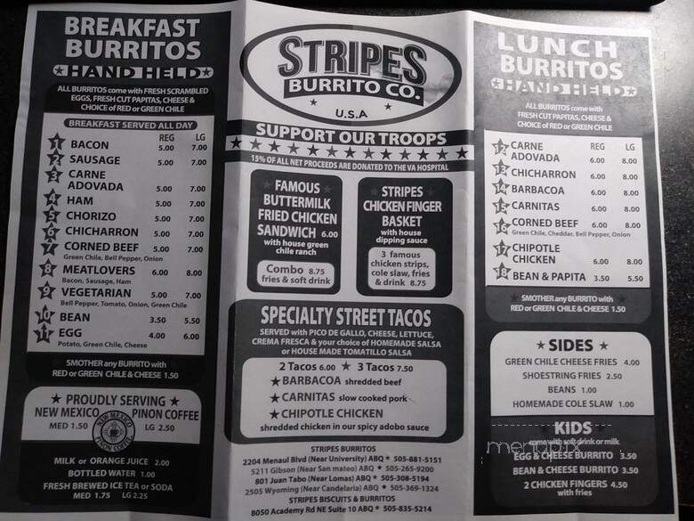 Stripes Burrito Company - Albuquerque, NM menu_pic