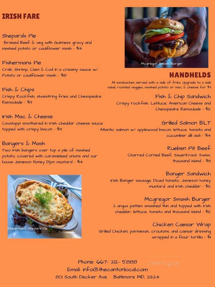 The Canton Local - Baltimore, MD menu_pic
