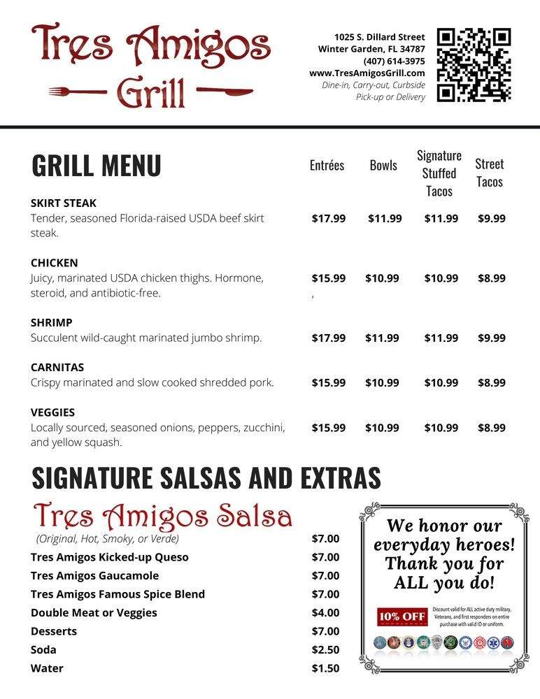 Tres Amigos Grill - Winter Garden, FL menu_pic