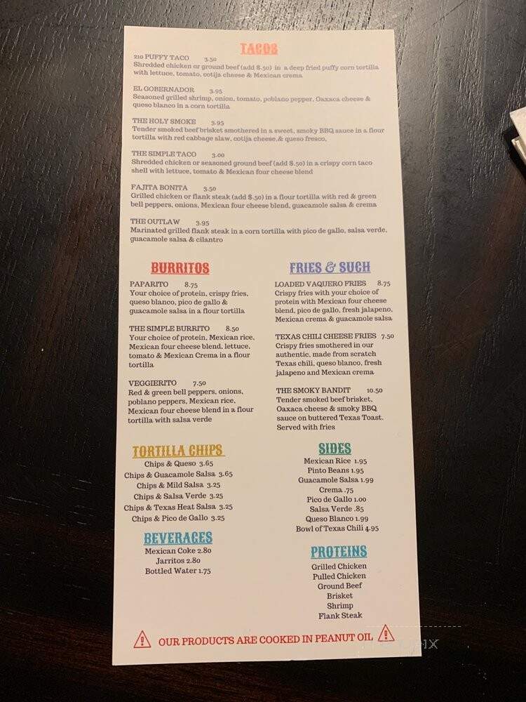 Tu One Oh Tacos - Charlotte, NC menu_pic