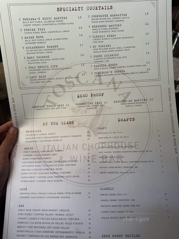 Toscana Italian Chophouse and Wine Bar - Portsmouth, NH menu_pic