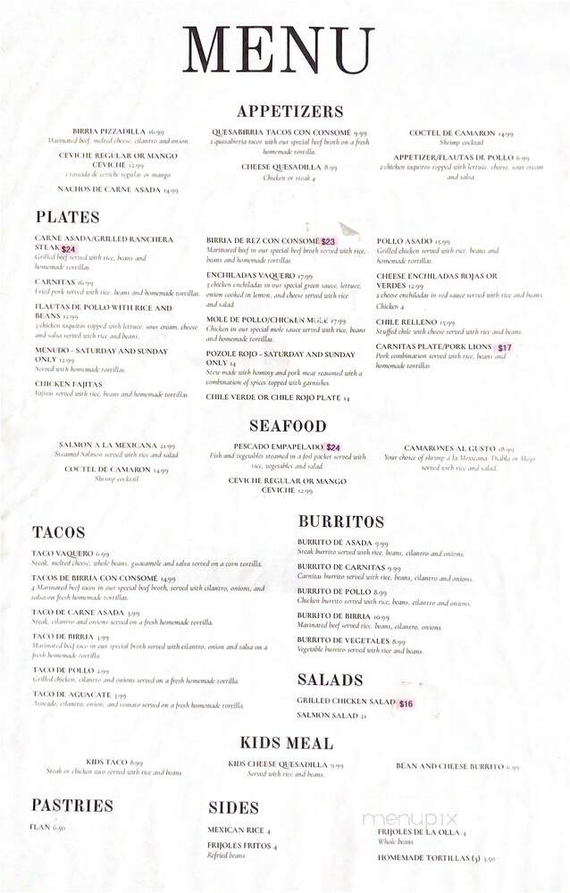 Vaquero Y Mar - Ventura, CA menu_pic