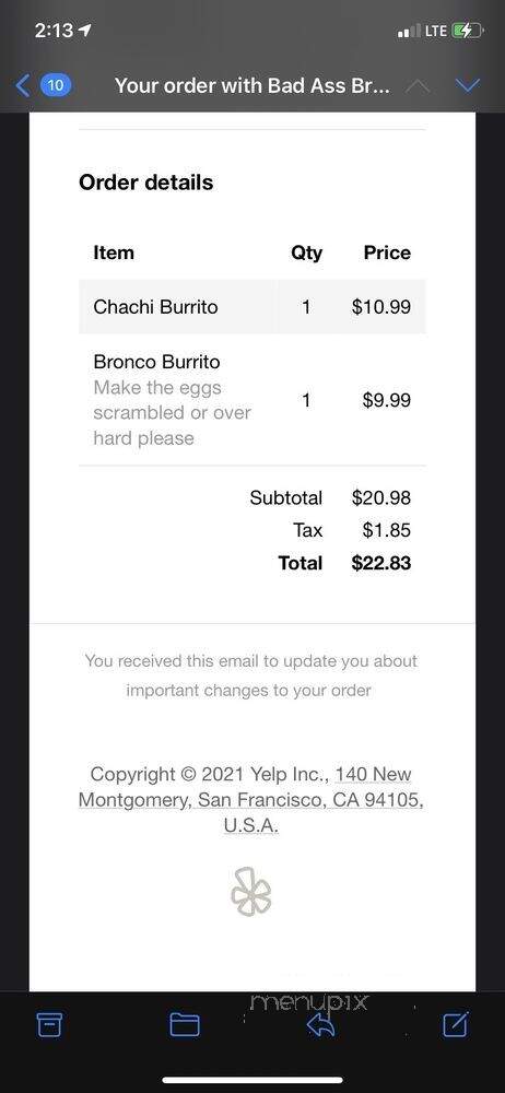 Bad Ass Breakfast Burritos - Denver, CO menu_pic