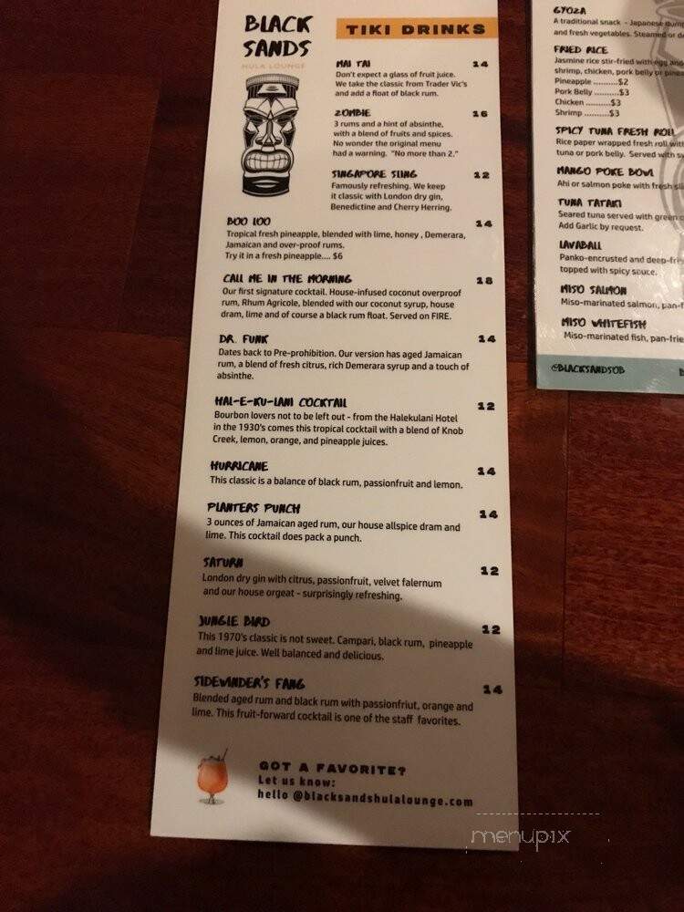 Black Sands Hula Lounge - San Diego, CA menu_pic