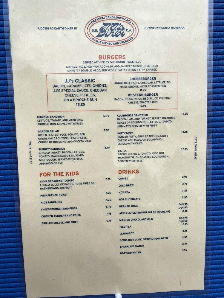 JJ's Diner - Santa Barbara, CA menu_pic