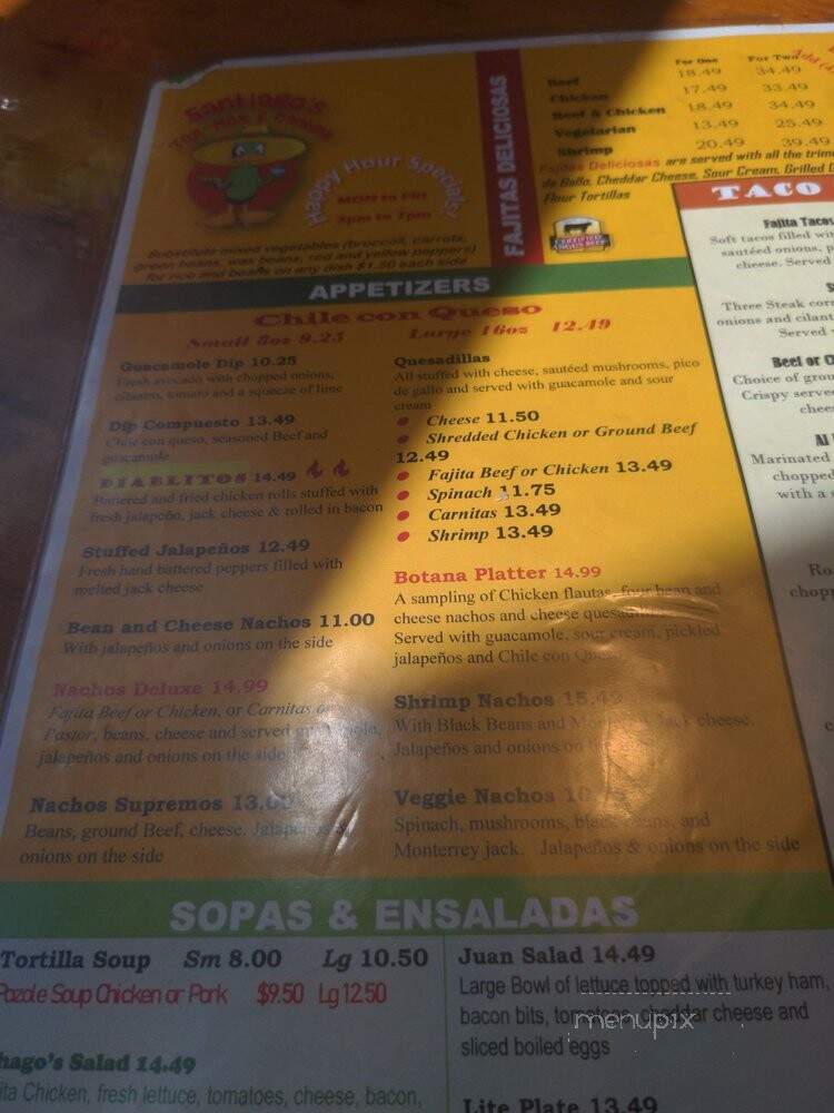 Santiago's Tex-Mex and Cantina - Round Rock, TX menu_pic