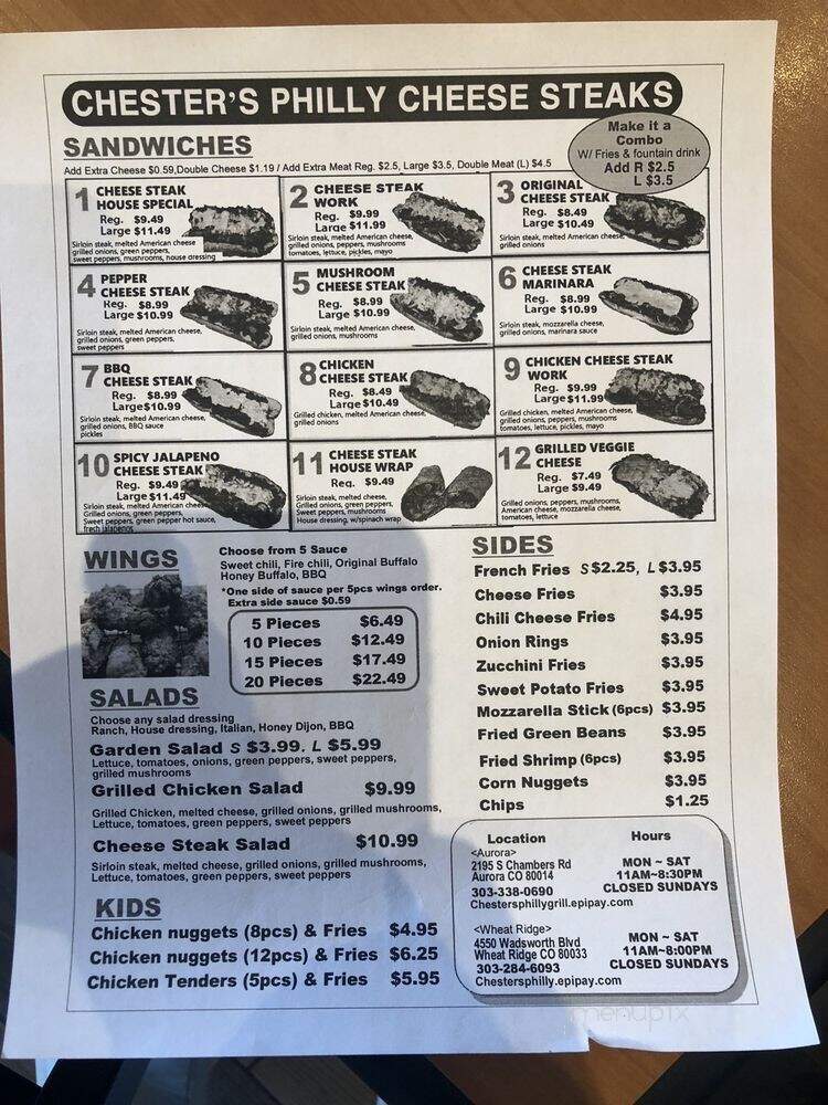 Chester's Philly Cheesesteaks - Wheat Ridge, CO menu_pic