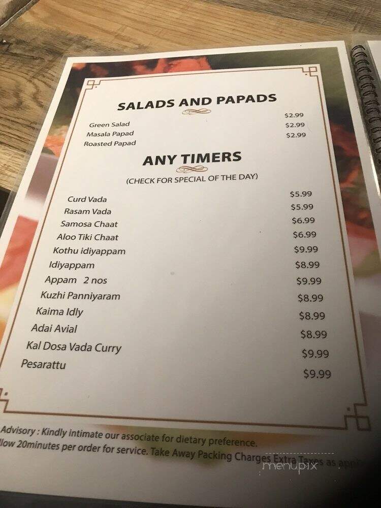 Namma Veedu Vasanta Bhavan - Austin, TX menu_pic