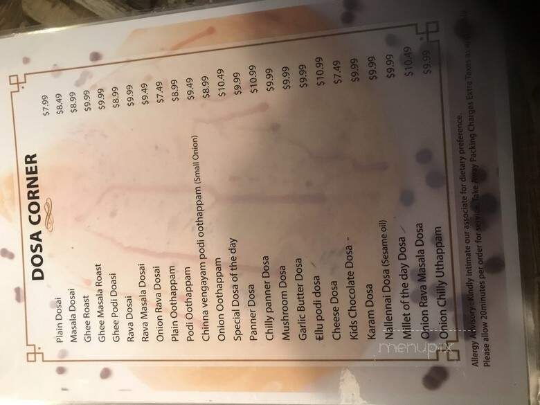 Namma Veedu Vasanta Bhavan - Austin, TX menu_pic