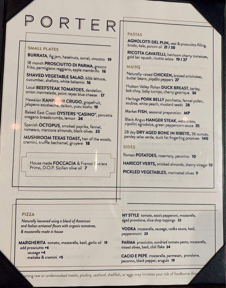 Porter - Weehawken, NJ menu_pic