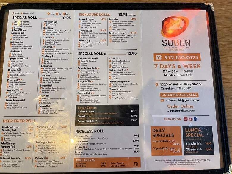 Suben Sushi+Bento - Carrollton, TX menu_pic