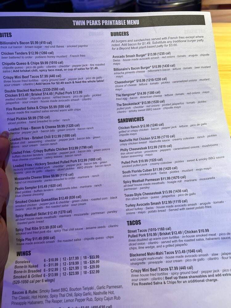 Twin Peaks - Hollywood, FL menu_pic