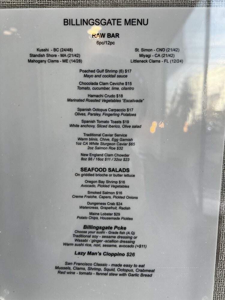 Billingsgate - San Francisco, CA menu_pic