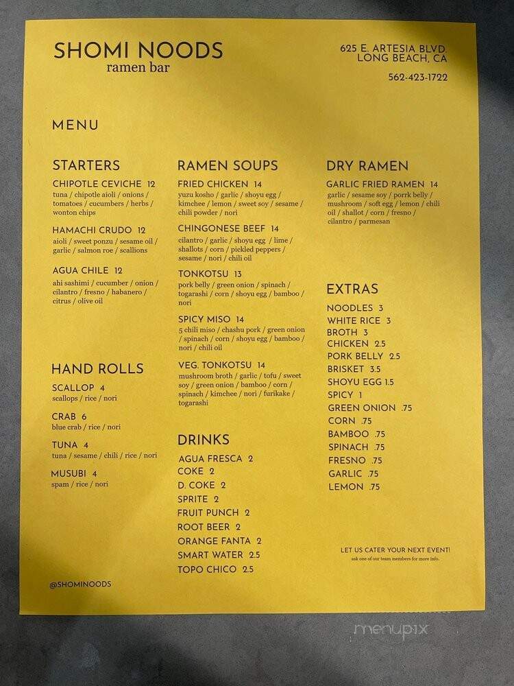 Shomi Noods - LongBeach, CA menu_pic