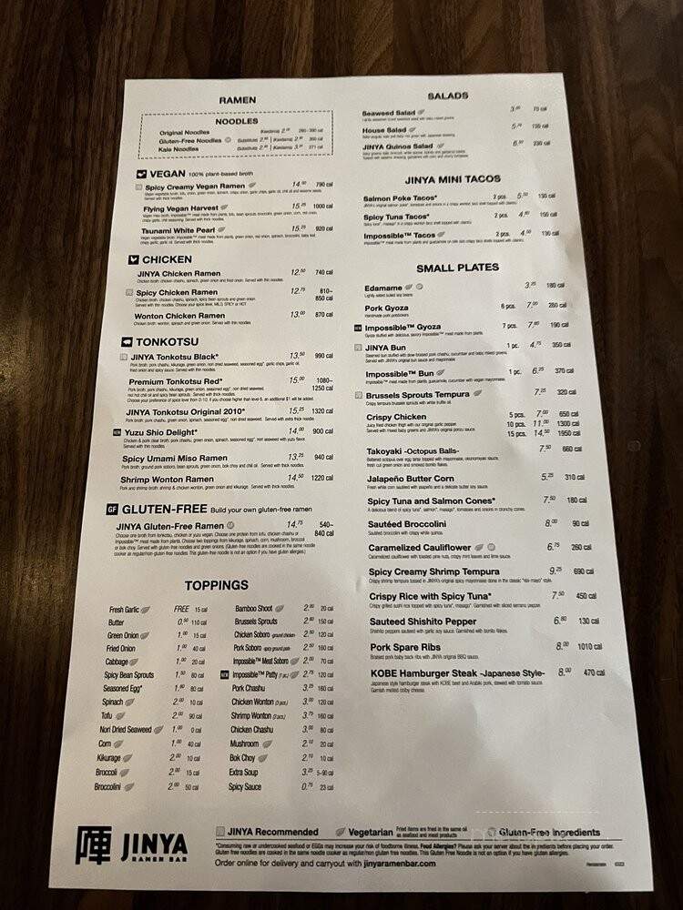 JINYA Ramen Bar - Henderson, NV menu_pic
